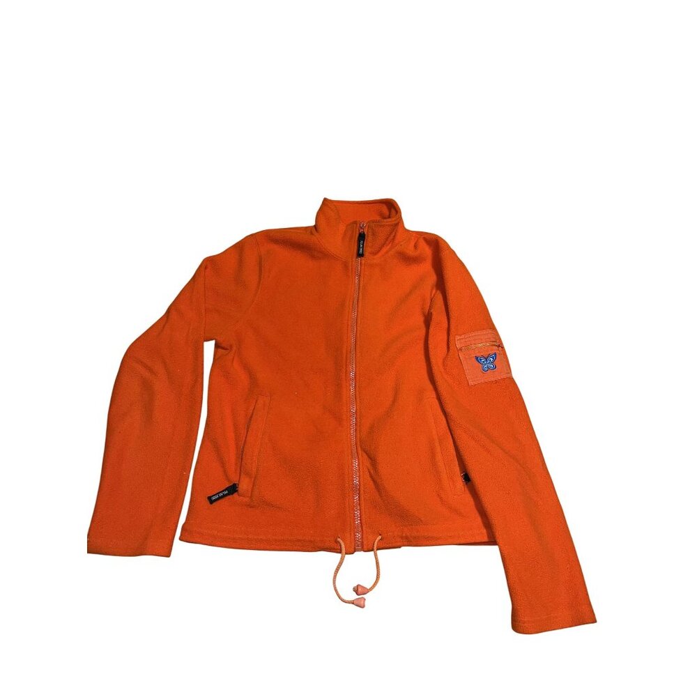 Vintage Y2K Orange Zip Up Fleece Embroidered Butterfly Medium